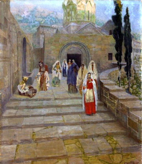 Armenian women living the church in Ani
